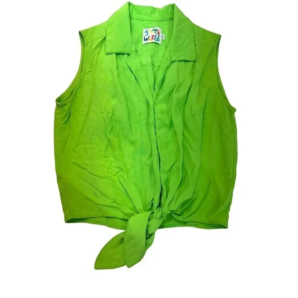 Jams World Women's Green Sleeveless Collared Pullover Wrap Shirt Size XS